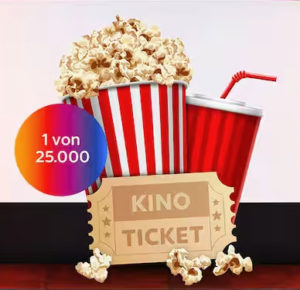 Kinoticket mit Popcorn und Getraenk