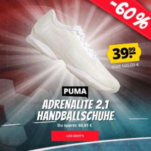 🤾‍♀️ Puma Adrenalite 2.1 Handball Schuh in weiß für 43,94€ (statt 50€)
