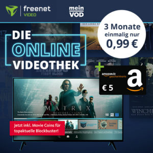 Endet! 🍿 Aktuelle Blockbuster mit eff. Gewinn von 4€ schauen dank 5€ Amazon-Gutschein (z.B. Matrix Resurrections) - freenet Video