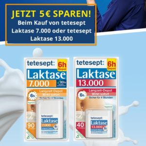5€ Cashback beim Kauf einer Packung Tetesept Laktase 7000/13000