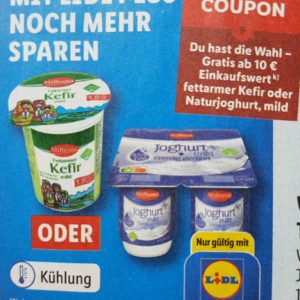 Kefir oder Joghurt gratis bei Lidl ab 10 € Einkauf mit der App