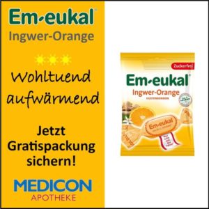 GRATIS Em-eukal Milde Minze oder Ingwer Orange 75 gr. Packung für Newsletter der Medicon Apotheke
