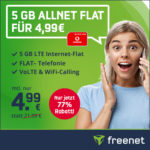 ⏰Nur bis morgen 🔥 5GB LTE Vodafone Allnet für 4,99€ mtl. (freenet Vodafone green LTE)