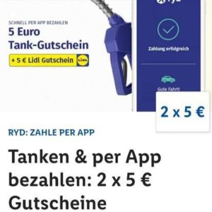 GRATIS 2 x 5€ Gutscheine für Ryd + Lidl mit Lidl-App für Neukunden