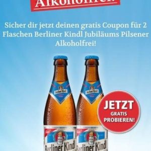 GRATIS 2 Flaschen Berliner Kindl Jubiläums Pilsener 0,5 ltr. Alkoholfrei mit Coupon von Couponplatz (in Berlin & Brandenburg & Niedersachsen & NRW ...) bis 22.08.2022