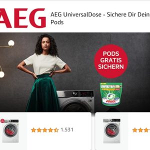 Ein Halbjahres Vorrat* Ariel Pods gratis bekommen, beim Kauf einer AEG Waschmaschine