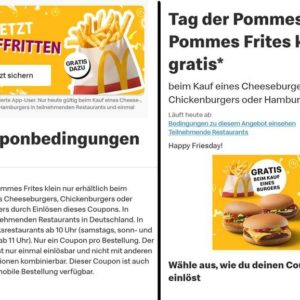 GRATIS Portion Pommes mit Coupon in der McDonalds App ab 10:00 Uhr