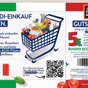 Einkaufen wie Zuhause - 5 Euro Gutschein für alle Aldi Filiale in Italien