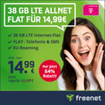 38 GB Telekom LTE Allnet für 14,99€/Monat + 19,99€ AG (VoLTE / WiFi Calling / eSIM) - freenet Telekom green LTE