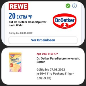 Dr Oetker Paradiescreme "Kauf 4, bezahl 3" bei Rewe, dank Reweapp & Payback - ggf personalisiert