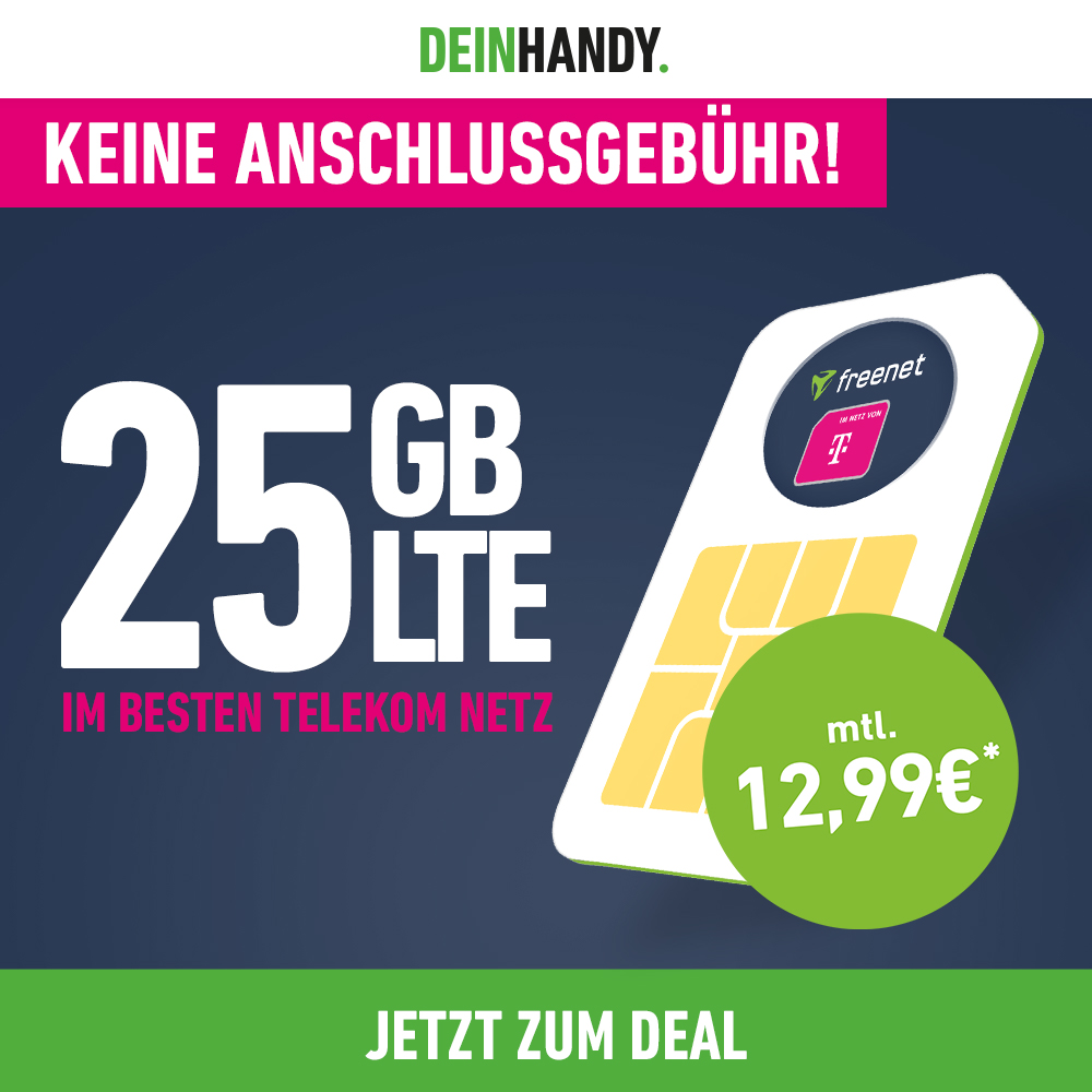 📶 Telekom: 25GB LTE (300 Mbit/s) Datentarif für 12,99€/Monat + 0,00€ AG freenet green Data XL