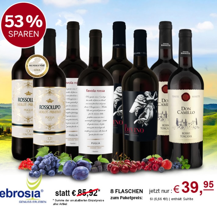 ⏰ endet heute 🍷 8 Rotweine aus Italien im Kennenlernpaket für 39,95€