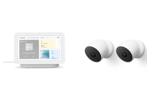  Google Nest Cam (mit Akku) 2er-Pack + kostenloser Google Nest Hub (2. Generation)
