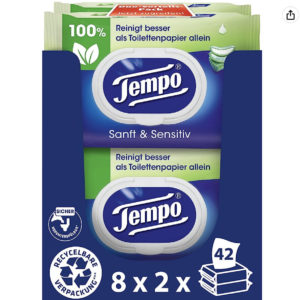 16 Packungen Tempo Feuchte Toilettentücher Sanft &amp; Sensitiv für 18,26€ (statt 28€)