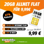 💥 20GB LTE Vodafone Allnet für nur 9,99€/Monat + 0€ AG (Klarmobil)