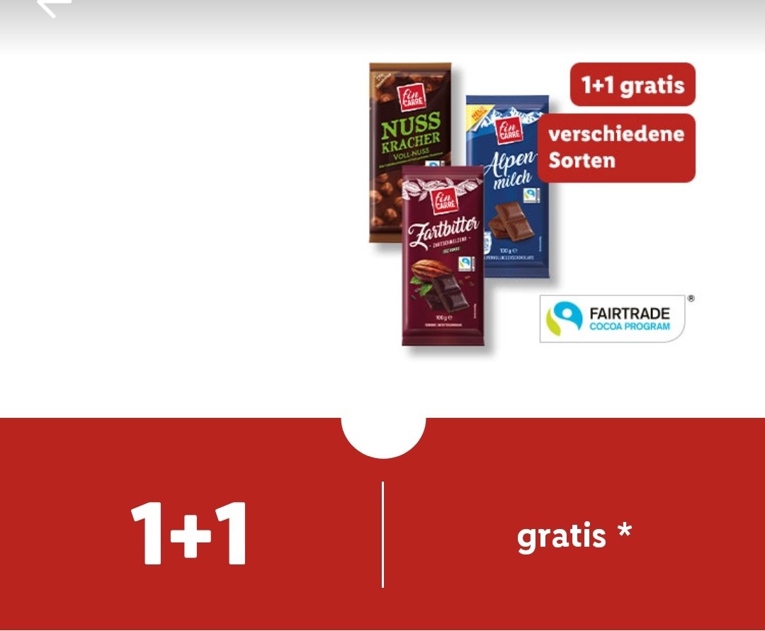 Lidl Plus: Fin Carré Schokolade verschiedene Sorten 1+1 GRATIS