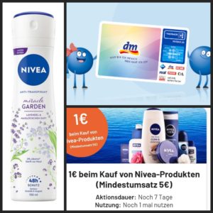 2 Nivea Deos für umgerechnet 2,49 bei DM- Dank Payback und Smhaggle ggf. personalisiert