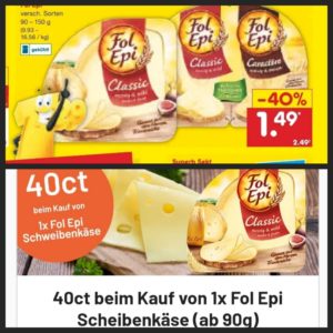 Fol Epi Scheibenkäse für 1,04 Euro, beim gelben Netto Dank Smaggle