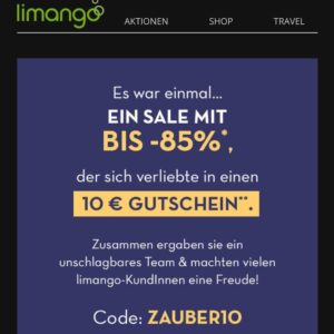 Im 85%-Sale zusätzlich 10.000 x 10€ Gutschein bei Limango