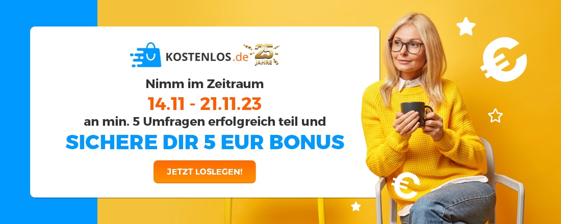 5 Eur Bonus kostenlos.de mit Umfragen