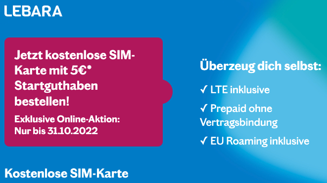 Lebara bestellbar) im + besser! Telefónica-Netz Noch 3x Startguthaben (Prepaid, 🎁 GRATIS SIM-Karte 5€