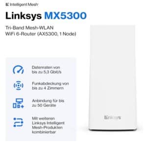 [GRAVIS Abholung] Linksys Velop MX5300 (AX5300) WiFi 6 Mesh-WLAN-System für 119,90€ statt 199,18€