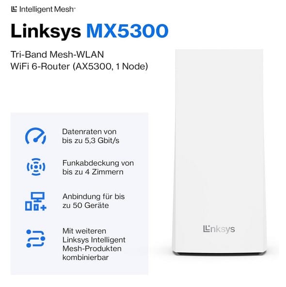 [GRAVIS Abholung] Linksys Velop MX5300 (AX5300) WiFi 6 Mesh-WLAN-System für 119,90€ statt 199,18€