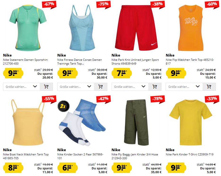 Kleidung von Nike fuer unter 10 Euro