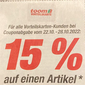 15 auf einen Artikel mit Toom Vorteilskarte