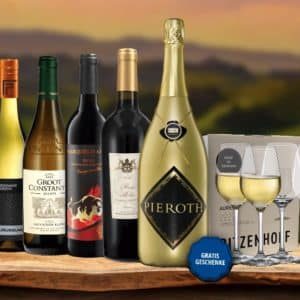 🍷 Pieroth Weinpaket: 4 Weine (lieblich / trocken) + 1,5l Sekt + 4x Ritzenhoffgläser für 39,90€