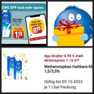 Weihenstephan Haltbare Milch für 0,90 Euro beim Kauf von mindestens 3 Milch in einem Vorgang bei Rewe Dank Rewe App und Payback