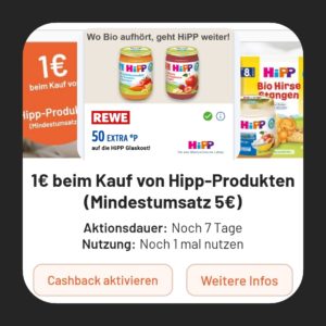 HIPP Glaskost für 0,70 Euro statt 1,25 bei Rewe, dank Smhaggle und Payback ggf personalisiert!!