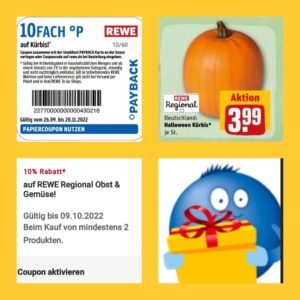 Hokkaido Kürbis 🎃 für 2,75 Euro, statt 3,99 Euro bei Rewe Dank App & Payback & Marktguru