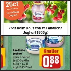 Landliebe Joghurt im Glas für umgerechnet 63 ct, bei Rewe Dank Smhaggle