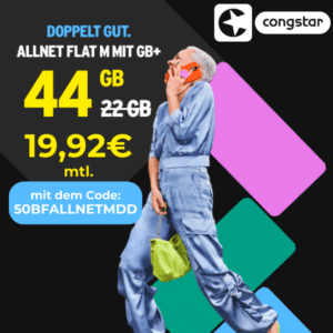 🤯 mtl. kündbare 44GB LTE Allnet für mtl. 19,92€ + 0,00€ AG + jedes Jahr 5GB mehr (congstar Allnet Flat M / Black Friday Deal)