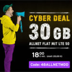 Telekom-Netz 🤯 mtl. kündbare 30GB LTE Allnet für mtl. 18€ + 0,00€ AG // auch inkl. Handy wie Galaxy A53 (congstar Cyber Deal)