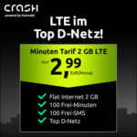 2GB Vodafone LTE + 100Min. & SMS für 2,99€/Monat (eSIM / VoLTE / WiFi Calling) - Klarmobil / Crash