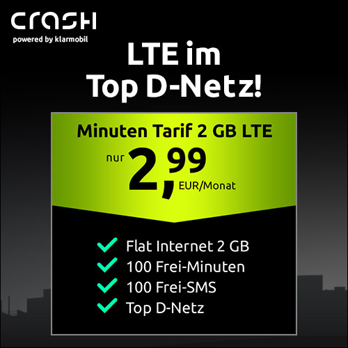 Letzte Chance auf 👉 2GB Vodafone LTE + 100 Min. &amp; SMS für 2,99€/Monat (eSIM / VoLTE / WiFi Calling) - Klarmobil / Crash