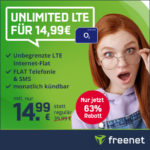 ⏰Endet! 🚀 Mtl. kündbar: Unlimited LTE Allnet für 14,99€ mtl. + 39,99€ AG (freenet o2 Free Unlimited Smart)