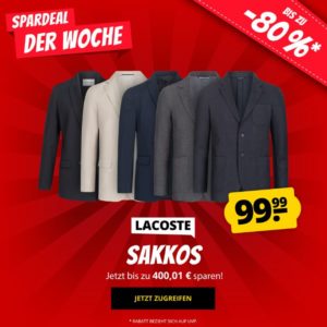 🐊 Lacoste Blazer &amp; Sakkos für Damen &amp; Herren für 99,99€