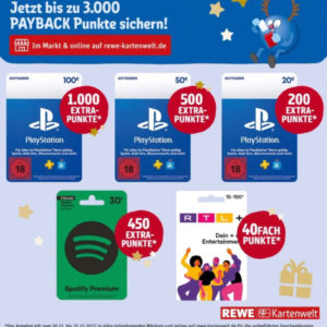 Rewe-Kartenwelt: Extra Paybackpunkte auf Playstation, Spotify und RTL+