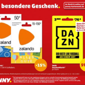 Penny-Kartenwelt: Rabatt auf Zalando und DAZN Karten