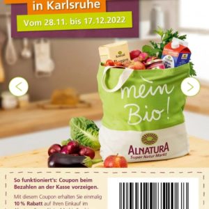 Neueröffnung Alnatura Karlsruhe- 10% auf den Einkauf- REGIONALES ANGEBOT