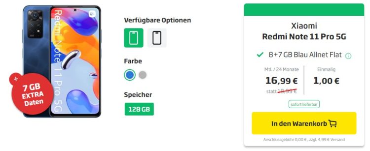 Xiaomi Redmi Note 11 Pro im Blau Allnet Plus