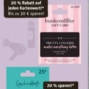 Rewe: 20% Rabatt auf hunkemöller und Amorelie Geschenkkarten