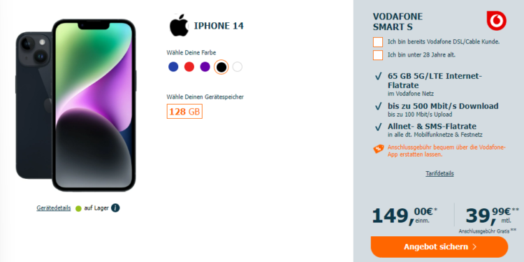 iPhone 14 mit Vodafone Smart S