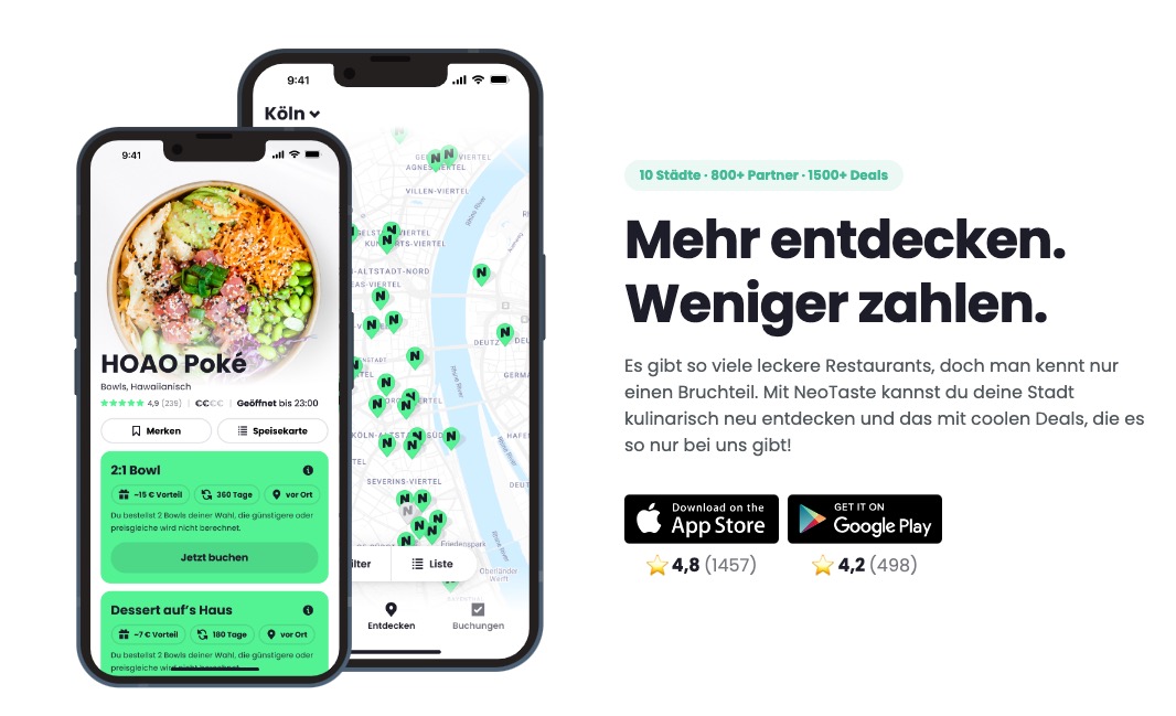 Neotaste Maps 👩🍳👨🍳 NeoTaste & DiscoEat: Essen gehen & Geld sparen