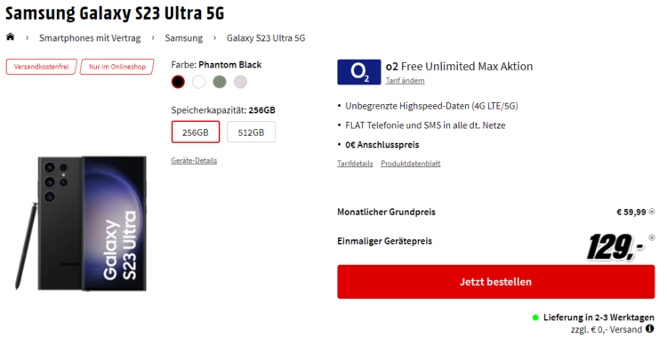 Samsung Galaxy S23 Ultra + o2 Free unlimited Max