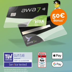Endet heute! 🌳 awa7® Visa Kreditkarte mit 50€ Bonus* + 1 Baum pro 100€ schützen