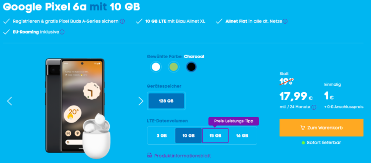 Google Pixel 6a + Buds bei Blau